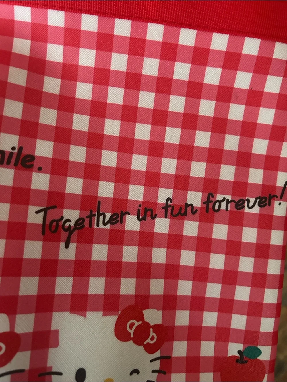 Hello Kitty Red and White Gingham Tote with Script Logo